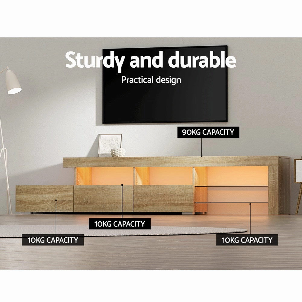 Artiss Entertainment Unit TV Cabinet LED 215cm Pine Caya-VIC_Metro