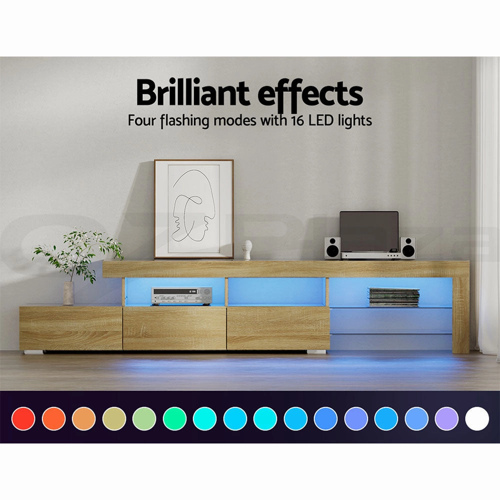 Artiss TV Cabinet Entertainment Unit Stand RGB LED Gloss Furniture 215cm Wood