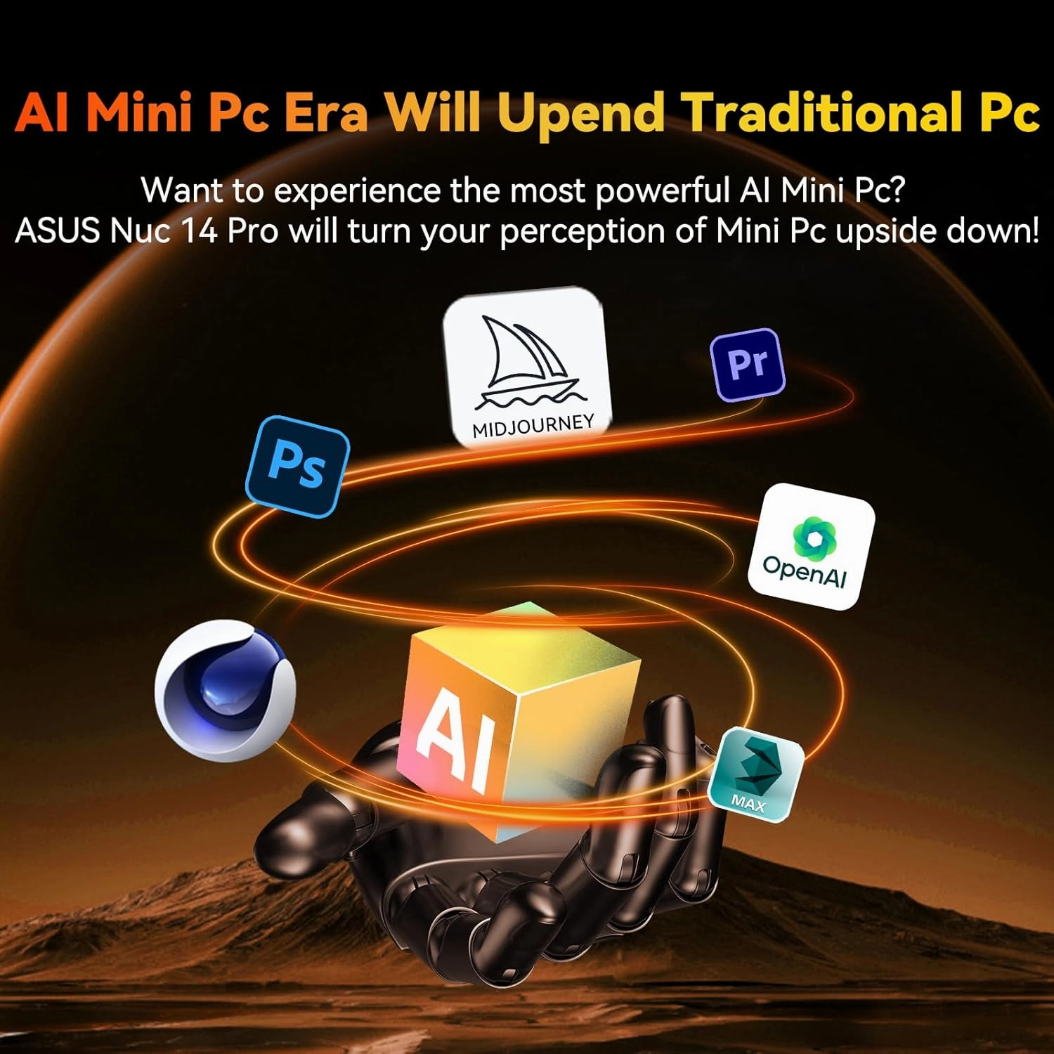 ASUS NUC 14 Pro AI Mini PC, Ultra 7 155H (16C/22T, Up to 4.8GHz) Mini Desktop, 32GB DDR5 RAM, 1TB PCIe 4 SSD, Intel Arc GPU, Type C 3.2, 8K, HDR, WiFi 6E