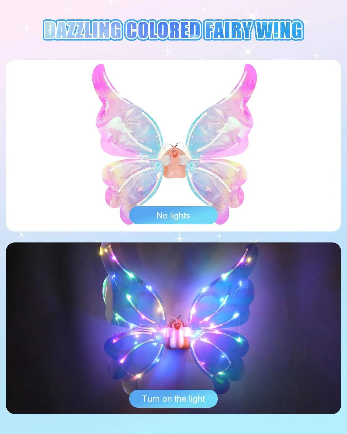 ATHLERIA Electric Fairy Wings for Girls, Light Up Moving Butterfly Wings with Re-Battery, Kids Cosplay Halloween Fairy Costume Dress Up Party Favor Decorations, Birthday Christmas Princess Gift Ideas