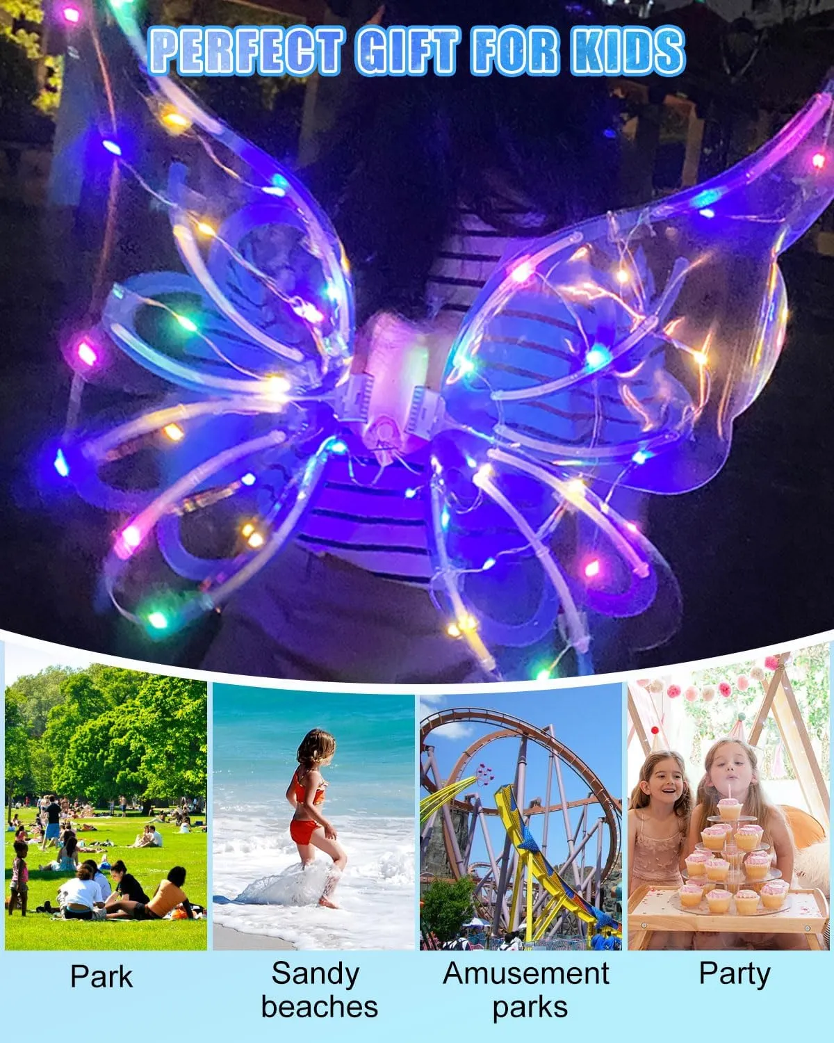ATHLERIA Electric Fairy Wings for Girls, Light Up Moving Butterfly Wings with Re-Battery, Kids Cosplay Halloween Fairy Costume Dress Up Party Favor Decorations, Birthday Christmas Princess Gift Ideas