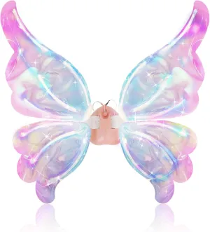 ATHLERIA Electric Fairy Wings for Girls, Light Up Moving Butterfly Wings with Re-Battery, Kids Cosplay Halloween Fairy Costume Dress Up Party Favor Decorations, Birthday Christmas Princess Gift Ideas