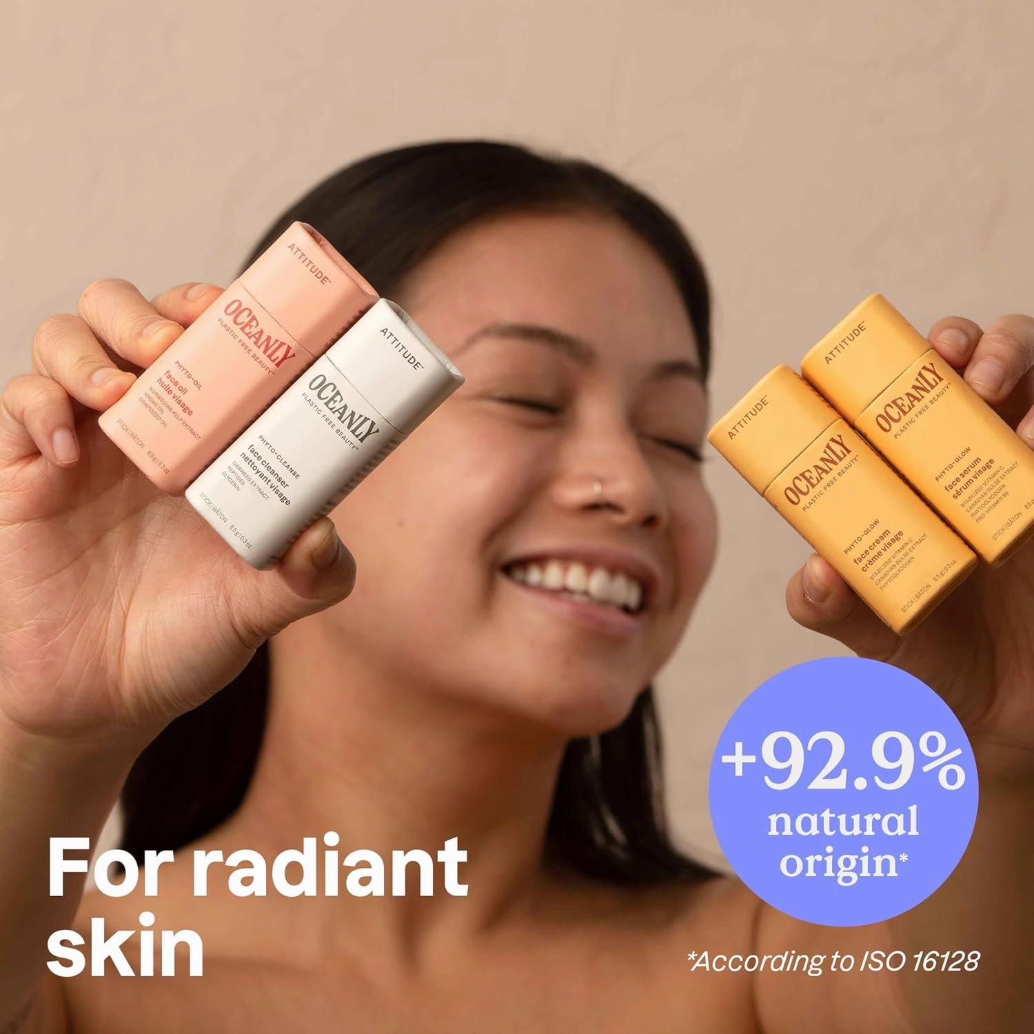 ATTITUDE Oceanly Glow Trio Skincare Box Set, EWG Verified, Plastic-free, Plant and Mineral-Based, Vegan, PHYTO GLOW, Set of 3 Travel Size Sticks