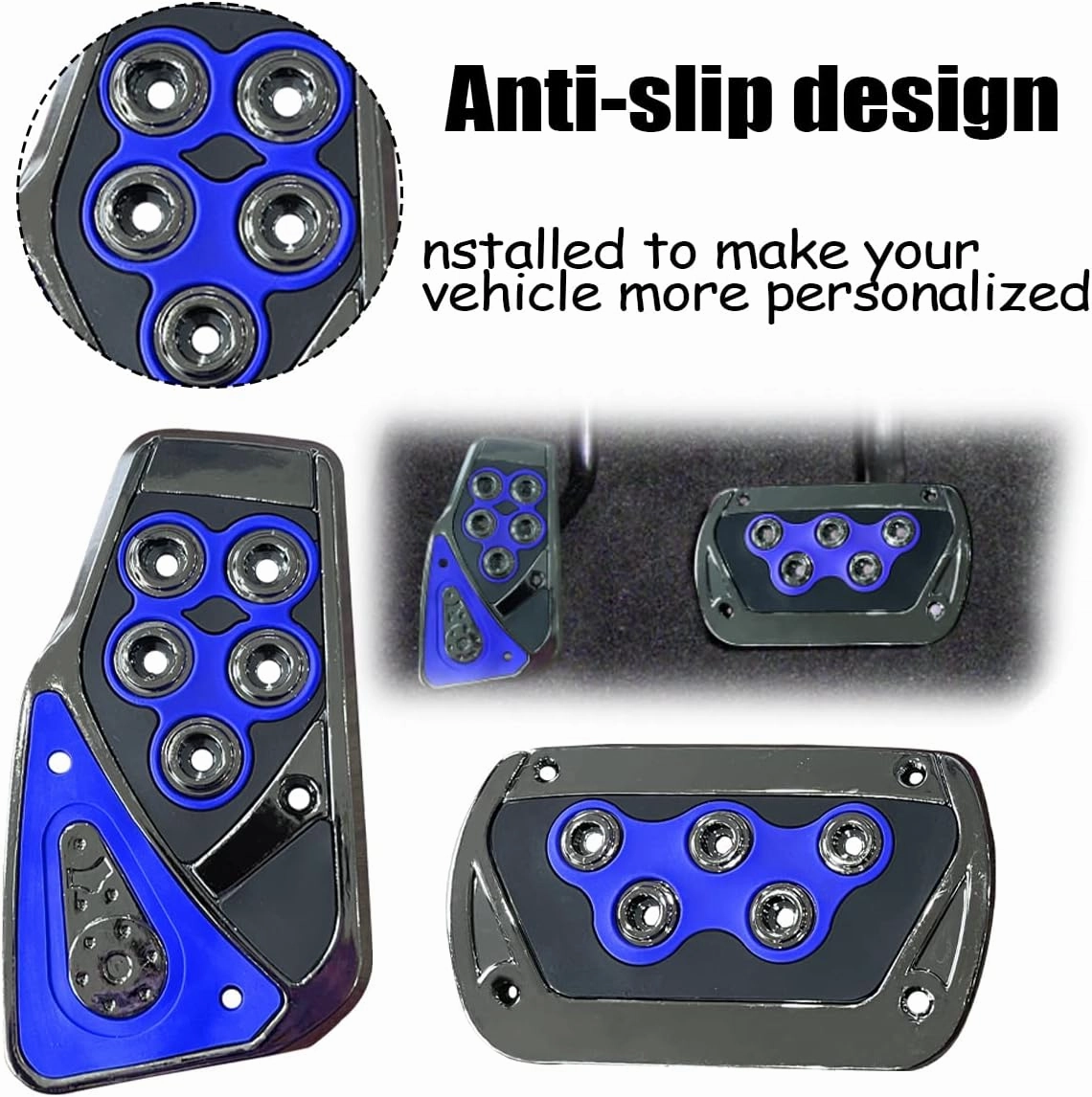 AUCELI 2PCS Nonslip Car Pedal Pads, Automatic Transmission Brake and Accelerator Pedal Covers, No Drilling Vehicle Foot Treadle Set, Car Interior Replacement Accessories for Automatic Vehicles (Blue)