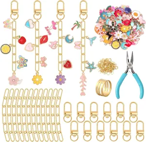 AUGSUN 189Pcs Keychain Making Kit, Charm Jewelry Chain Making Crafts Including 60 Charms 12 Keychain Clips Hooks 15 Extender Chains 100 Jump Ring and Jewelry Plier for Crafts Accessories