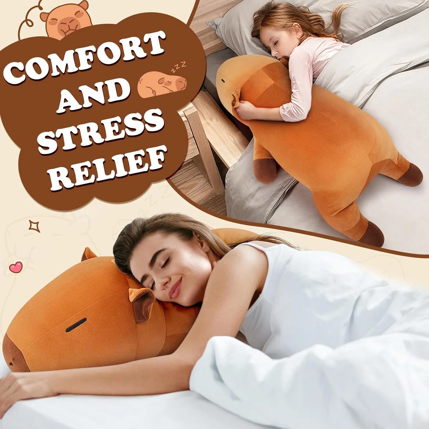 Auspicious beginning 30'' Giant Capybara Plush Stuffed Animal- Cute Capybara Plush Pillow Plushies, Large Sleeping Hugging Stuffed Animal, Cute Body Pillow Birthday Gifts for Kids Girls Boys