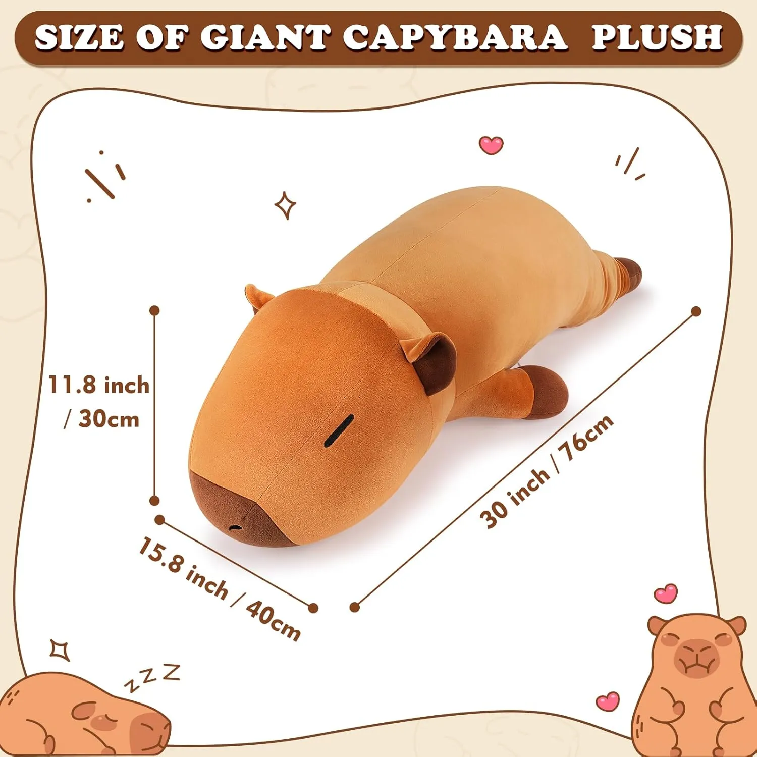Auspicious beginning 30'' Giant Capybara Plush Stuffed Animal- Cute Capybara Plush Pillow Plushies, Large Sleeping Hugging Stuffed Animal, Cute Body Pillow Birthday Gifts for Kids Girls Boys