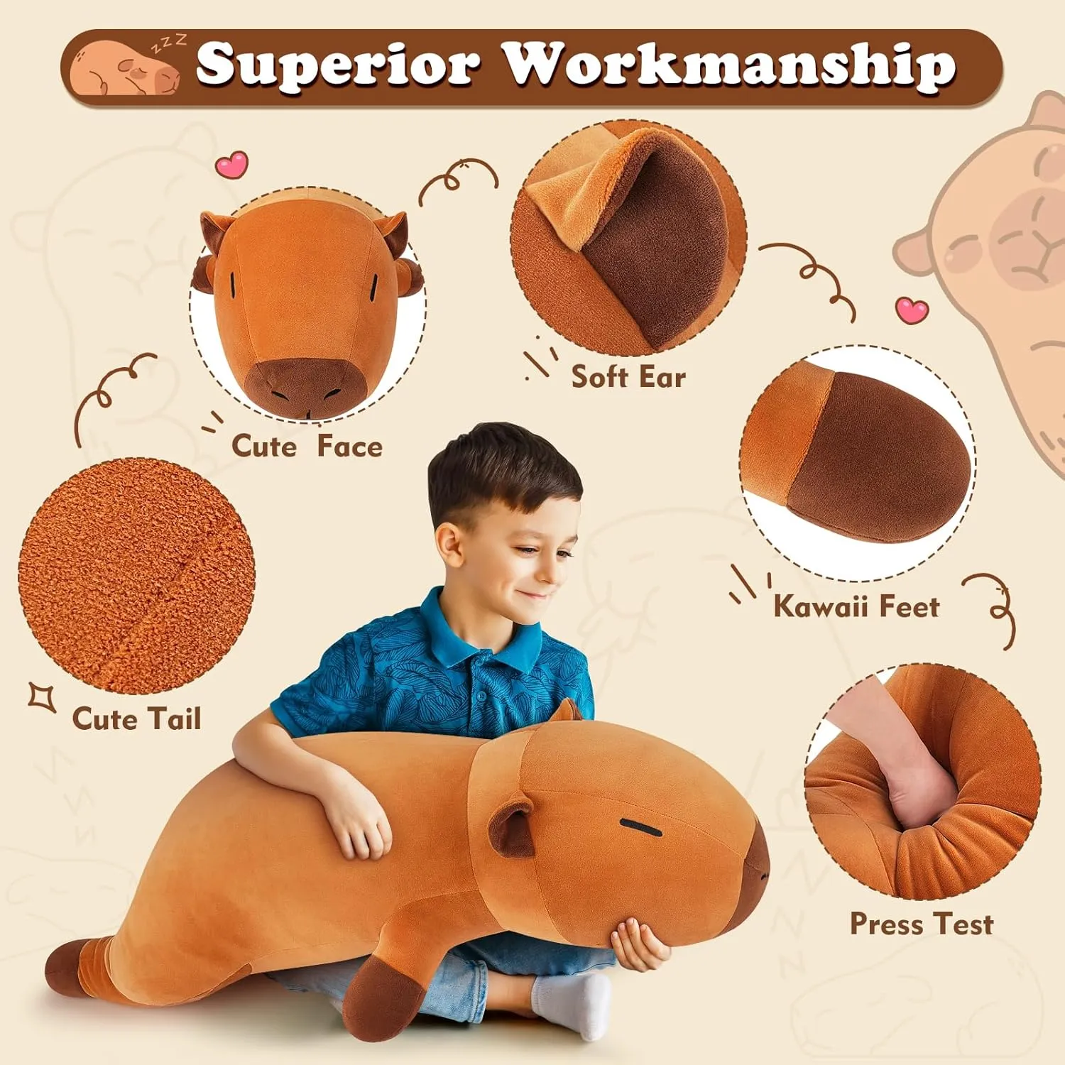 Auspicious beginning 30'' Giant Capybara Plush Stuffed Animal- Cute Capybara Plush Pillow Plushies, Large Sleeping Hugging Stuffed Animal, Cute Body Pillow Birthday Gifts for Kids Girls Boys