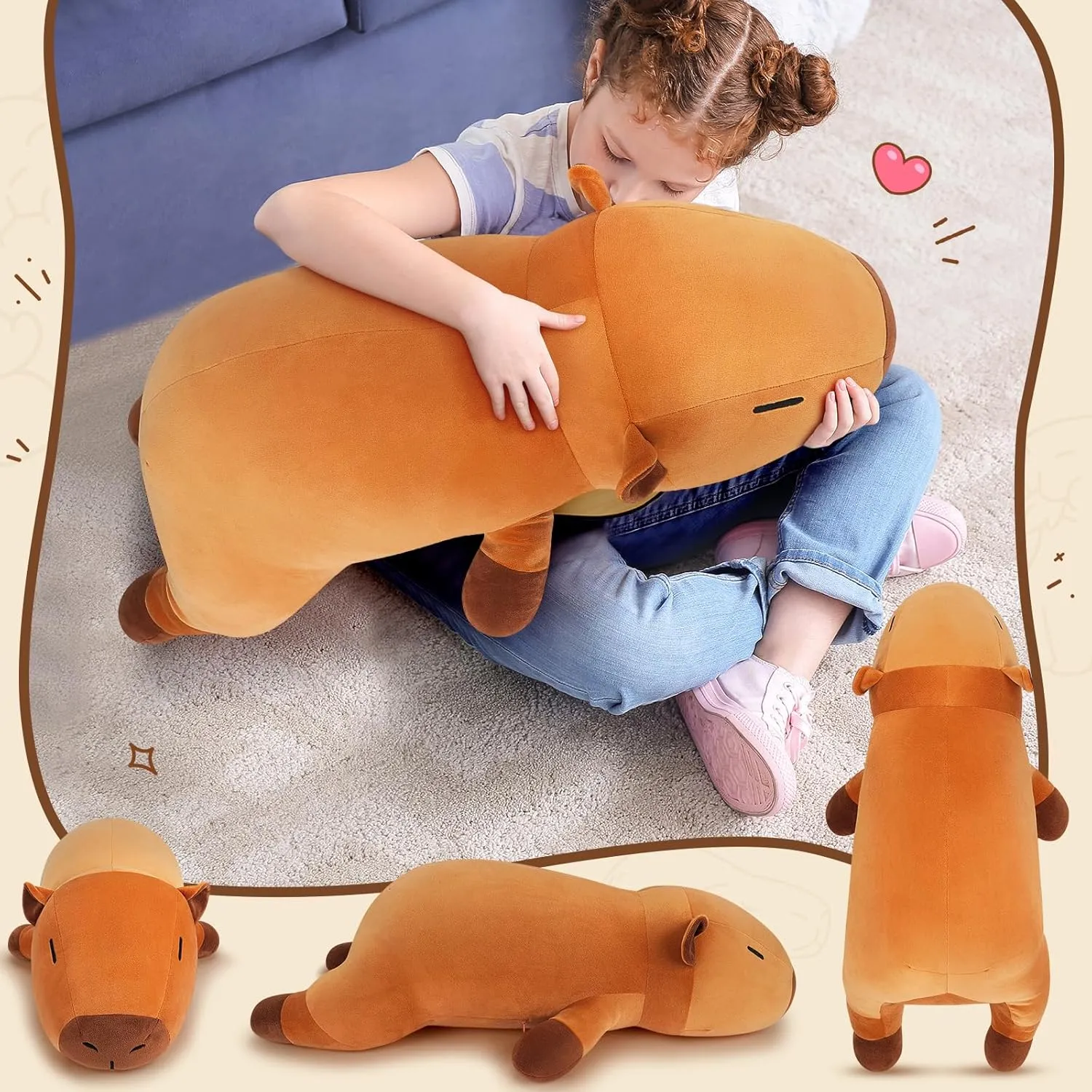 Auspicious beginning 30'' Giant Capybara Plush Stuffed Animal- Cute Capybara Plush Pillow Plushies, Large Sleeping Hugging Stuffed Animal, Cute Body Pillow Birthday Gifts for Kids Girls Boys