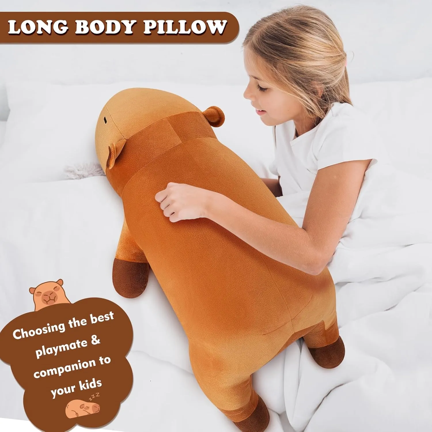 Auspicious beginning 30'' Giant Capybara Plush Stuffed Animal- Cute Capybara Plush Pillow Plushies, Large Sleeping Hugging Stuffed Animal, Cute Body Pillow Birthday Gifts for Kids Girls Boys