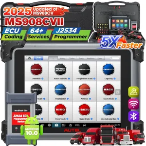 Autel MaxiSys MS908CV II Truck Scanner: 2025 Heavy Duty Tool for Commercial Semi Trucks, ECU Coding, J-2534 Programmer, 64 Service as MS909CV