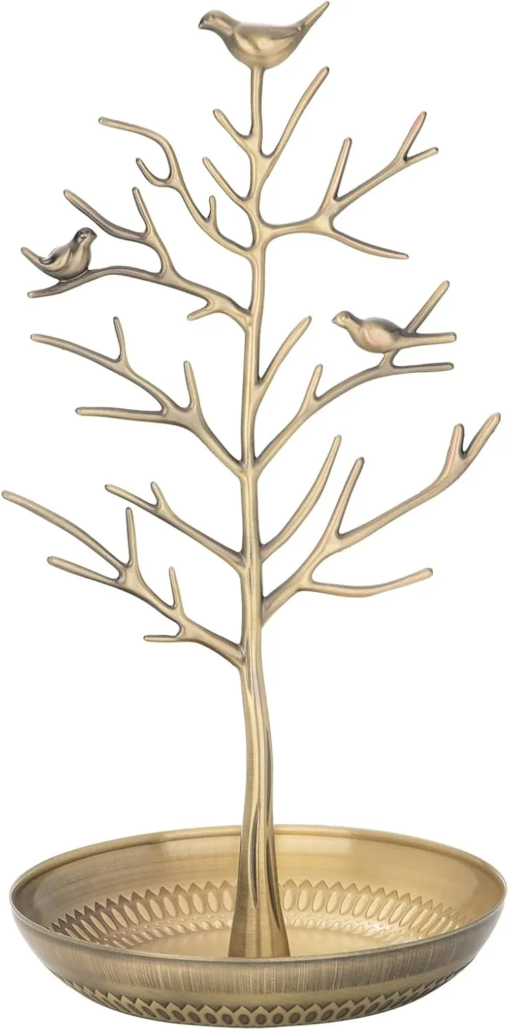AUTODECO Set of 1 Retro Jewelry Organizer for Necklaces and Earrings Ring Tree Holder Display Jewelry Tower Tree Great for Women Antique Cyan