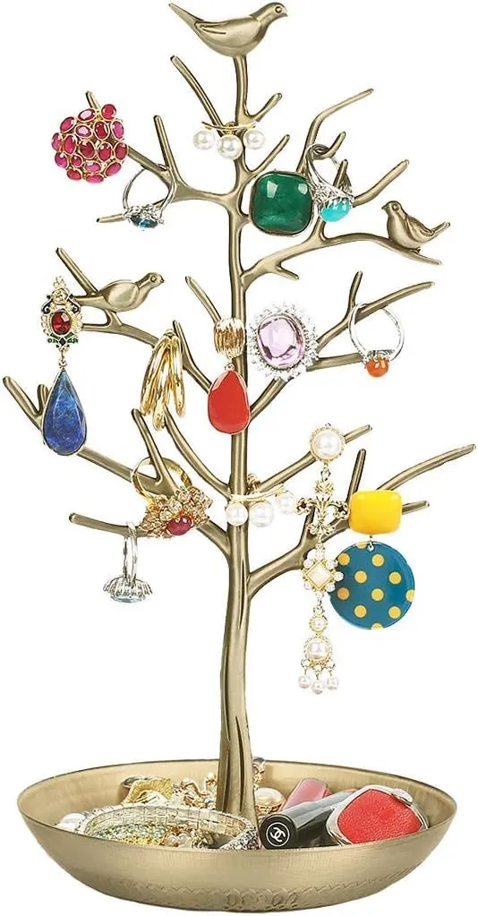AUTODECO Set of 1 Retro Jewelry Organizer for Necklaces and Earrings Ring Tree Holder Display Jewelry Tower Tree Great for Women Antique Cyan