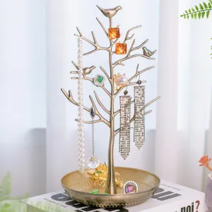 AUTODECO Set of 1 Retro Jewelry Organizer for Necklaces and Earrings Ring Tree Holder Display Jewelry Tower Tree Great for Women Antique Cyan