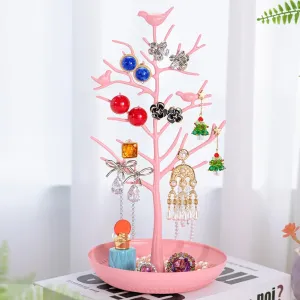 AUTODECO Set of 1 Retro Jewelry Tree Organizer for Necklaces and Earrings Ring Holder Display Jewelry Tower Tree Great for Women Pink