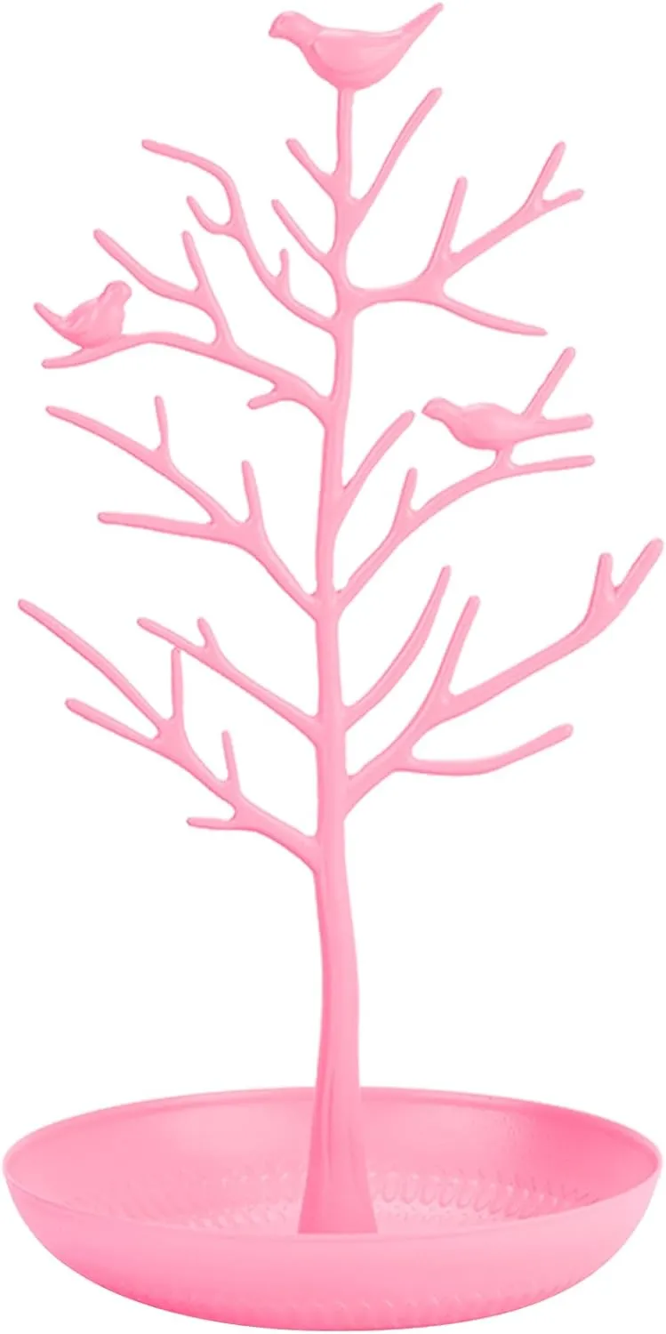 AUTODECO Set of 1 Retro Jewelry Tree Organizer for Necklaces and Earrings Ring Holder Display Jewelry Tower Tree Great for Women Pink