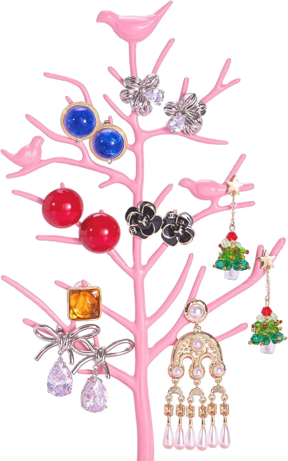 AUTODECO Set of 1 Retro Jewelry Tree Organizer for Necklaces and Earrings Ring Holder Display Jewelry Tower Tree Great for Women Pink