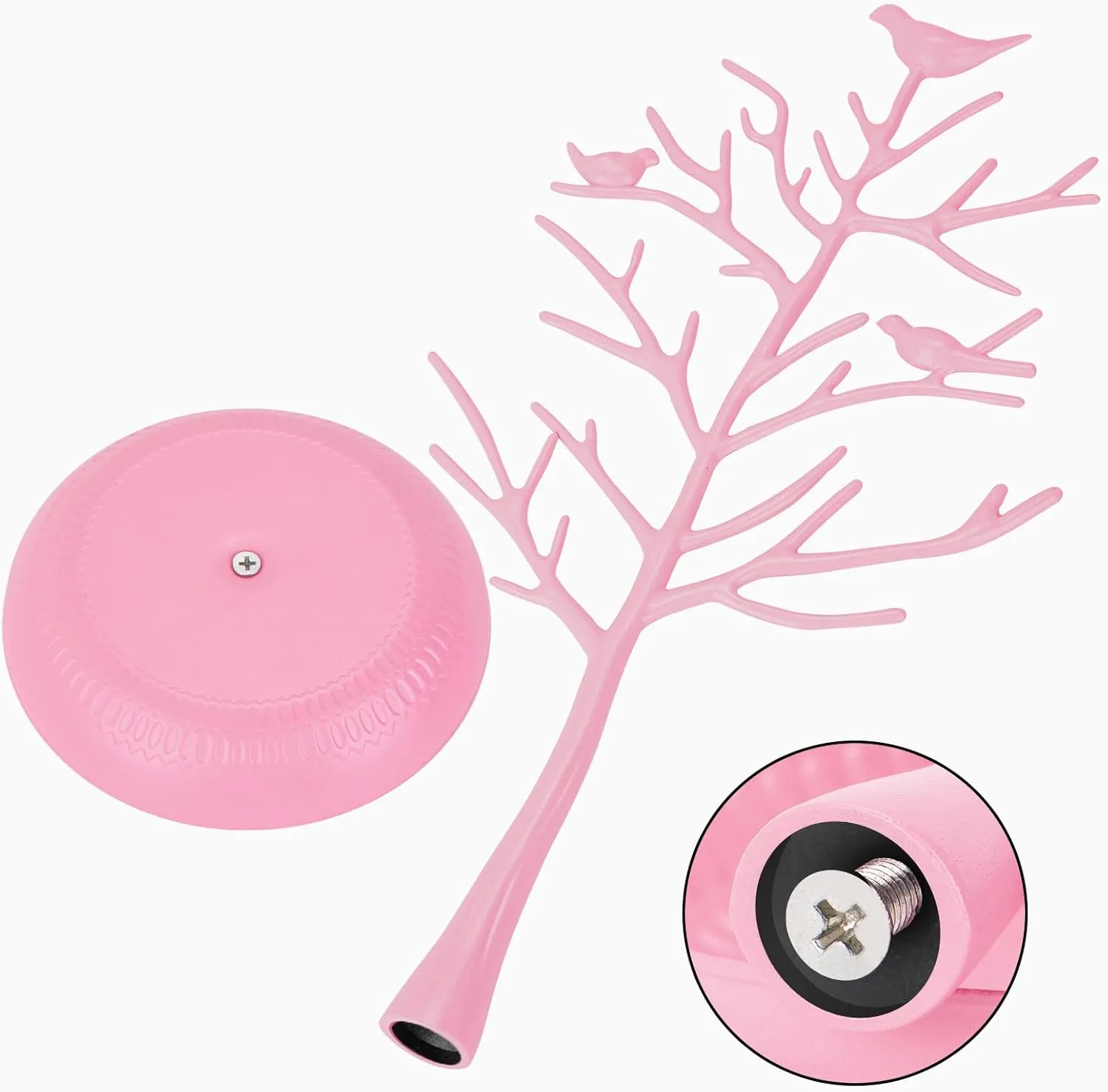 AUTODECO Set of 1 Retro Jewelry Tree Organizer for Necklaces and Earrings Ring Holder Display Jewelry Tower Tree Great for Women Pink