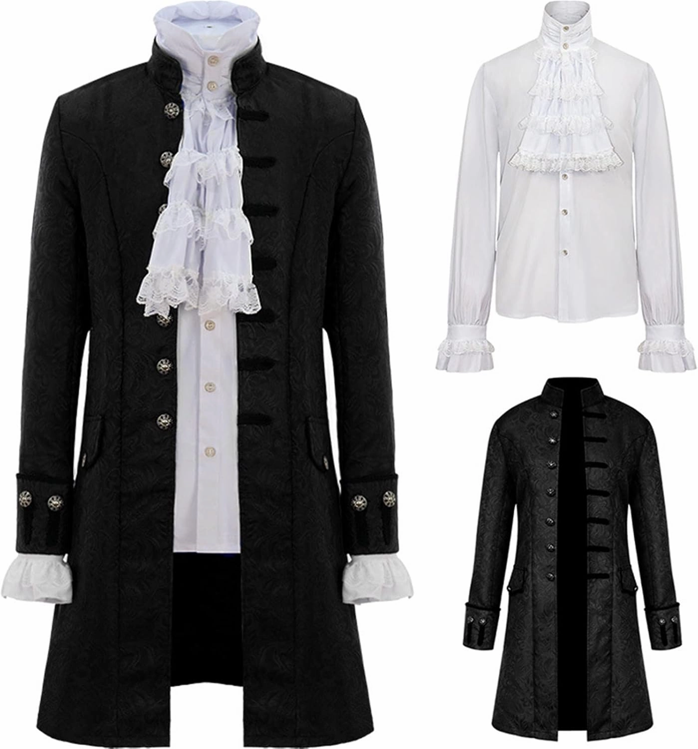 AwwwCos Men Steampunk Coat Colonial Jacket White Shirt Full Set Vintage Medieval Victorian Costume Tailcoat Suit