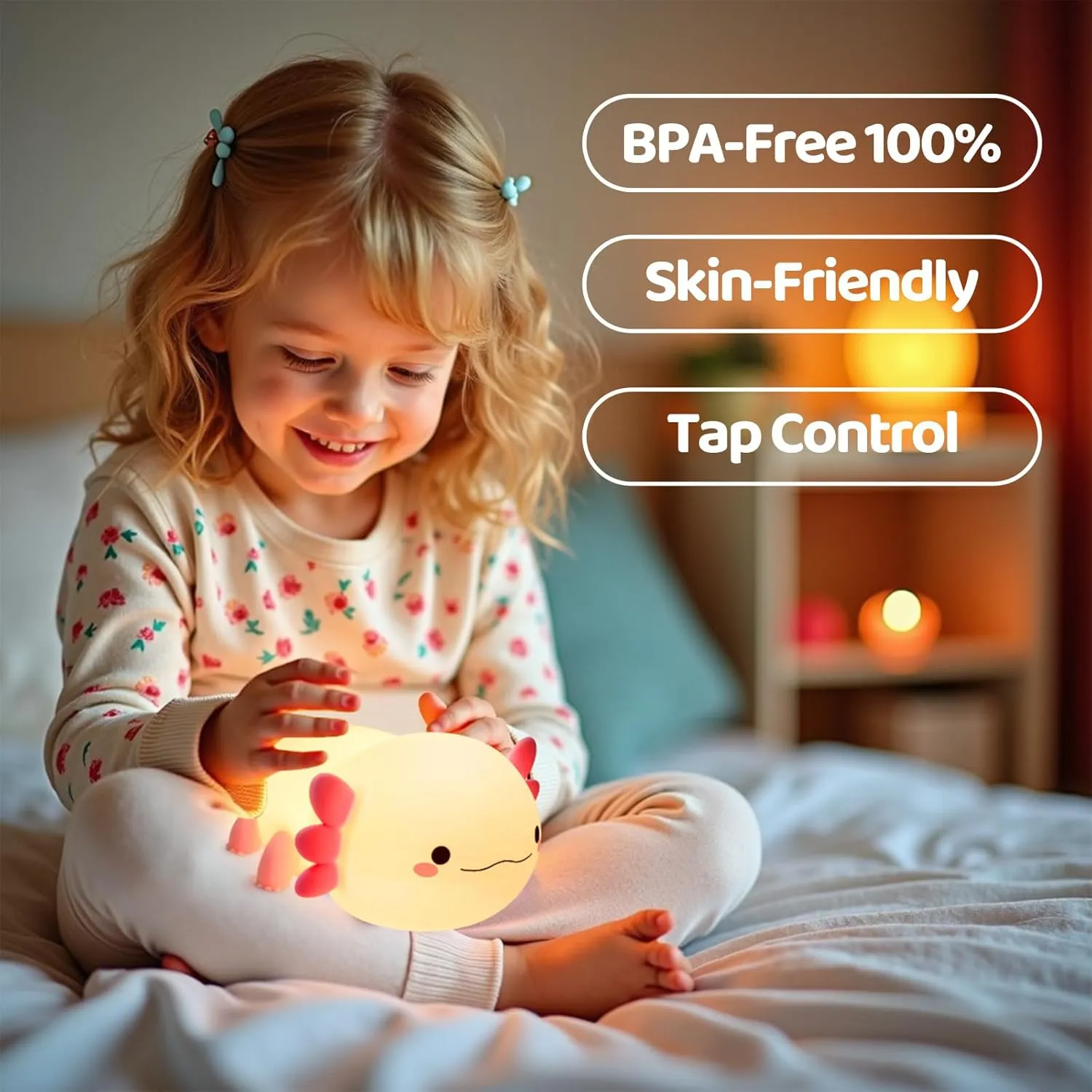 Axolotl Night Light for Kids, Nursery Axolotl Lamp Gifts for Women, Girls,Baby Night Light, Dimmable Silicone Cute Table LED Rechargeable Lamp for Toddler Room Decor
