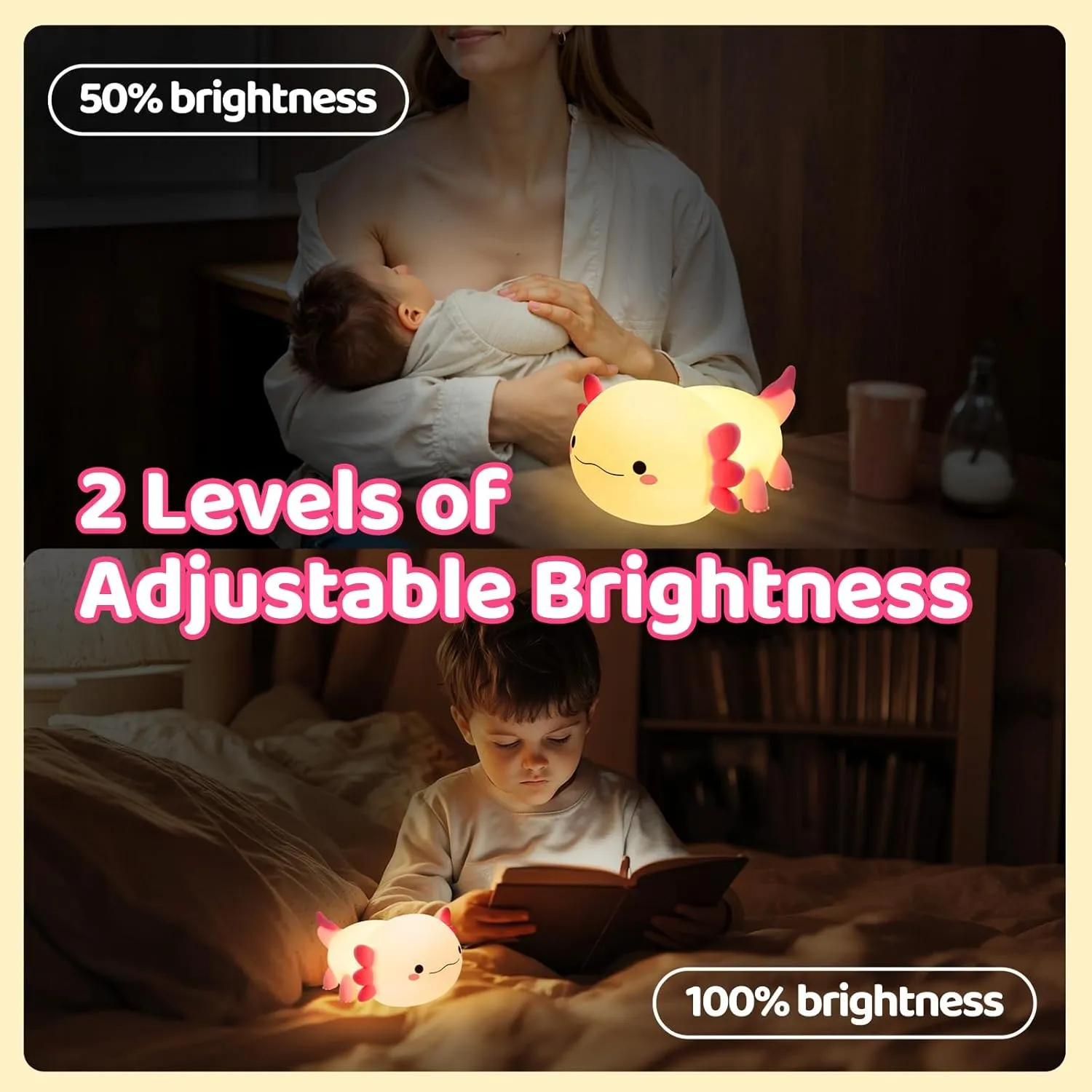 Axolotl Night Light for Kids, Nursery Axolotl Lamp Gifts for Women, Girls,Baby Night Light, Dimmable Silicone Cute Table LED Rechargeable Lamp for Toddler Room Decor
