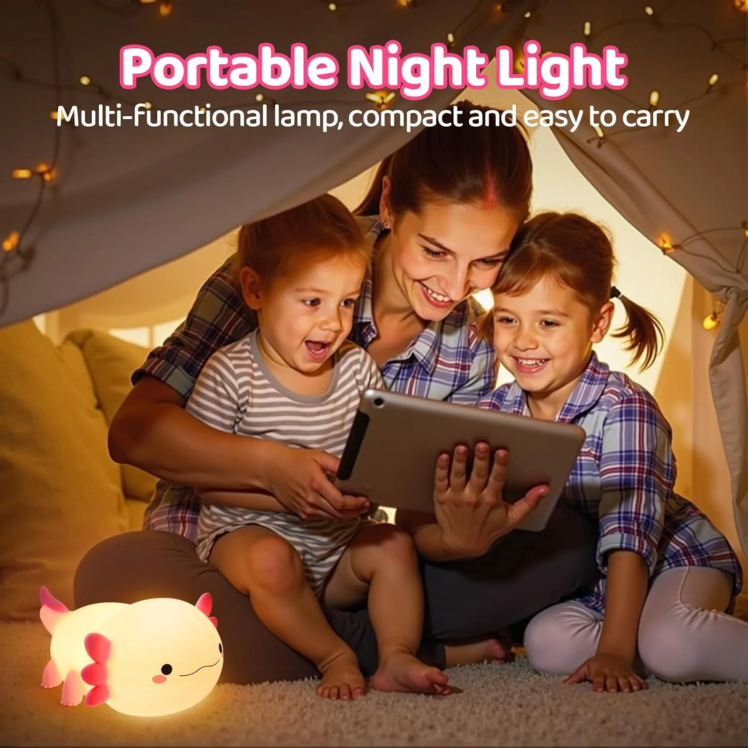Axolotl Night Light for Kids, Nursery Axolotl Lamp Gifts for Women, Girls,Baby Night Light, Dimmable Silicone Cute Table LED Rechargeable Lamp for Toddler Room Decor