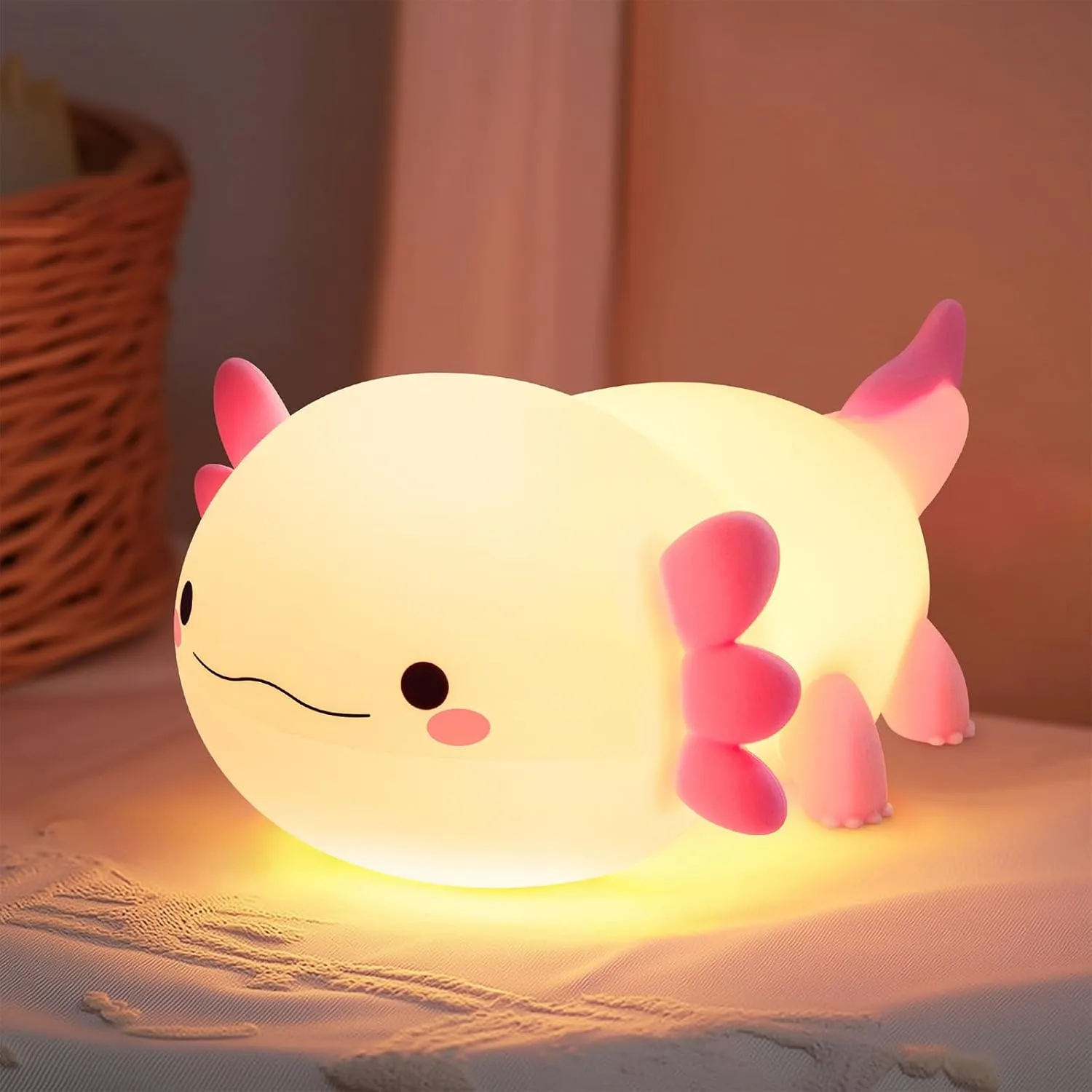 Axolotl Night Light for Kids, Nursery Axolotl Lamp Gifts for Women, Girls,Baby Night Light, Dimmable Silicone Cute Table LED Rechargeable Lamp for Toddler Room Decor
