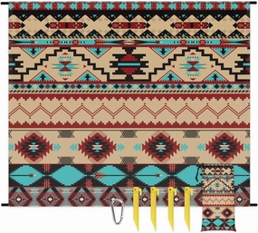Aztec Beach Blanket, Sandproof Beach Mat, 68 x 59 Waterproof Quick Drying Sand Free Mat with 4 x Ground Spikes for Outdoor Travel Camping Hiking, Aztec