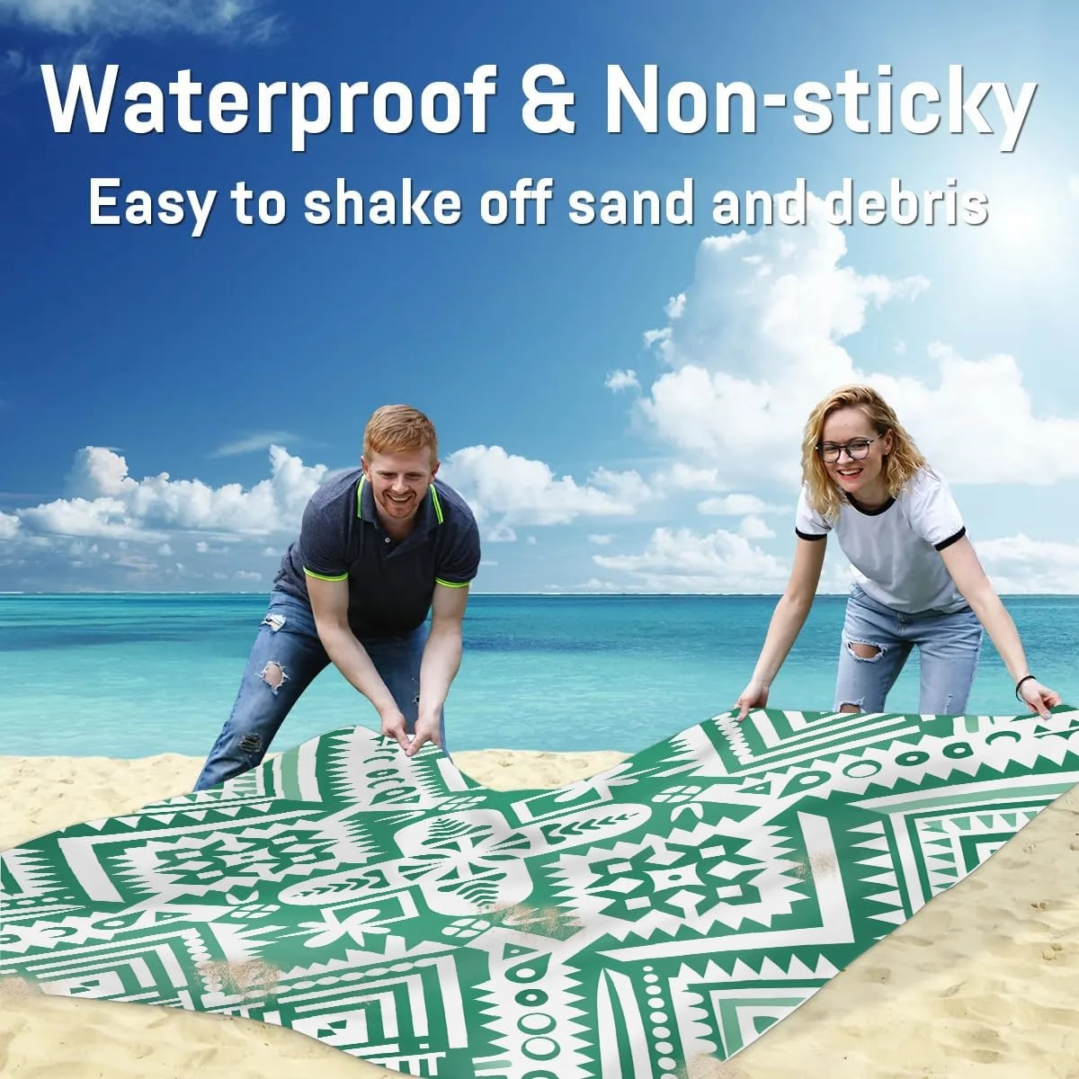 Aztec Southwest Beach Blanket, Sandproof Beach Mat, 68 x 59 Waterproof Quick Drying Sand Free Mat with 4 x Ground Spikes for Outdoor Travel Camping Hiking, Aztec Print