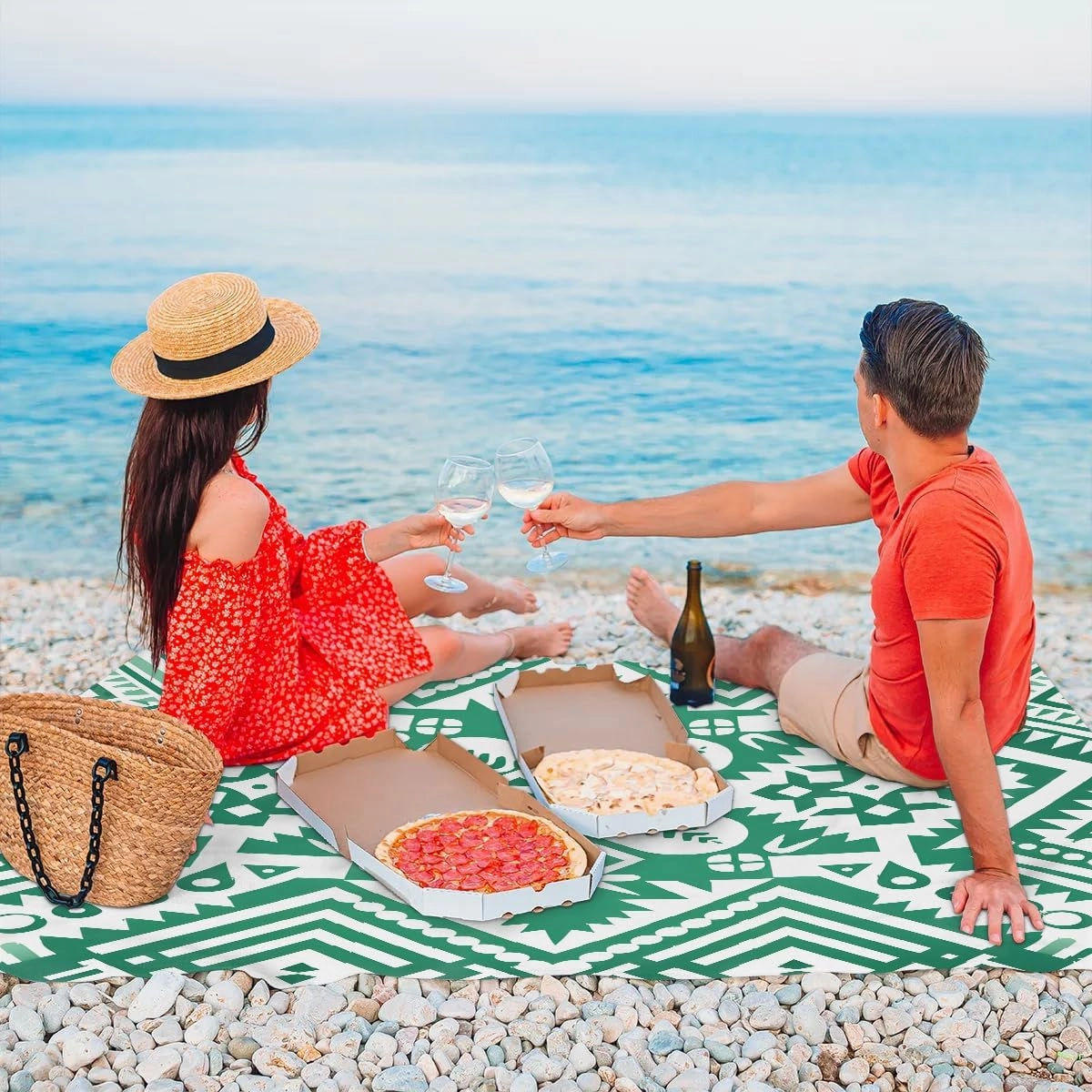 Aztec Southwest Beach Blanket, Sandproof Beach Mat, 68 x 59 Waterproof Quick Drying Sand Free Mat with 4 x Ground Spikes for Outdoor Travel Camping Hiking, Aztec Print