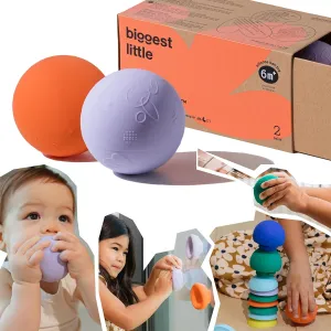 b is for Ball® Food Grade Silicone Sensory Baby & Toddler Ball | teether | squirty Bath Toy | Stacking Toy | Montessori Toy | Dishwasher Safe | 6 Months  | 2 Ball Set