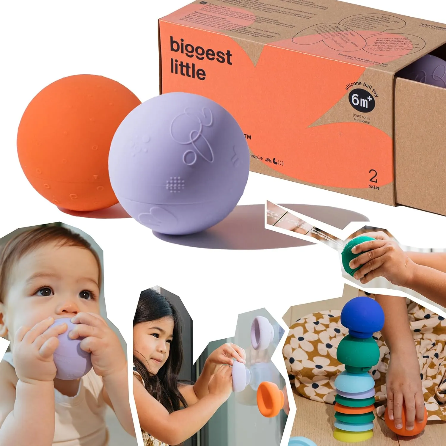 b is for Ball® Food Grade Silicone Sensory Baby & Toddler Ball | teether | squirty Bath Toy | Stacking Toy | Montessori Toy | Dishwasher Safe | 6 Months  | 2 Ball Set