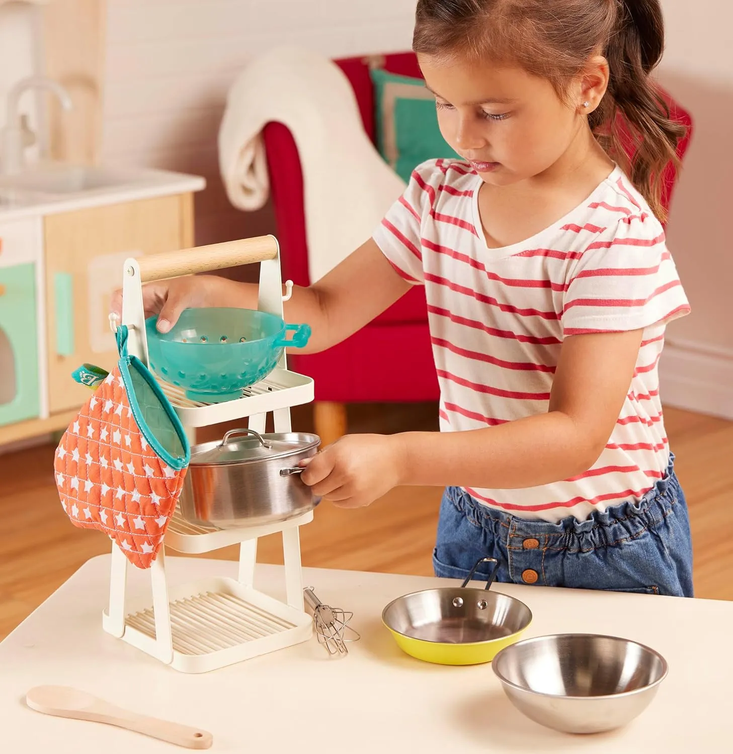 B. toys- Mini Chef - Pot & Pan Playset- Pretend Play Kitchen Accessories – Pot, Pan & Role-Play Cookware – Cooking Toys for Kids – Pretend Play Set – 3 Years   (9 Pcs)
