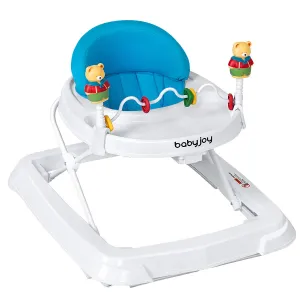 BABY JOY Baby Walker, Foldable Activity Walker Helper with Adjustable Height, Baby Activity Walker with High Back Padded Seat & Bear Toys (Blue)