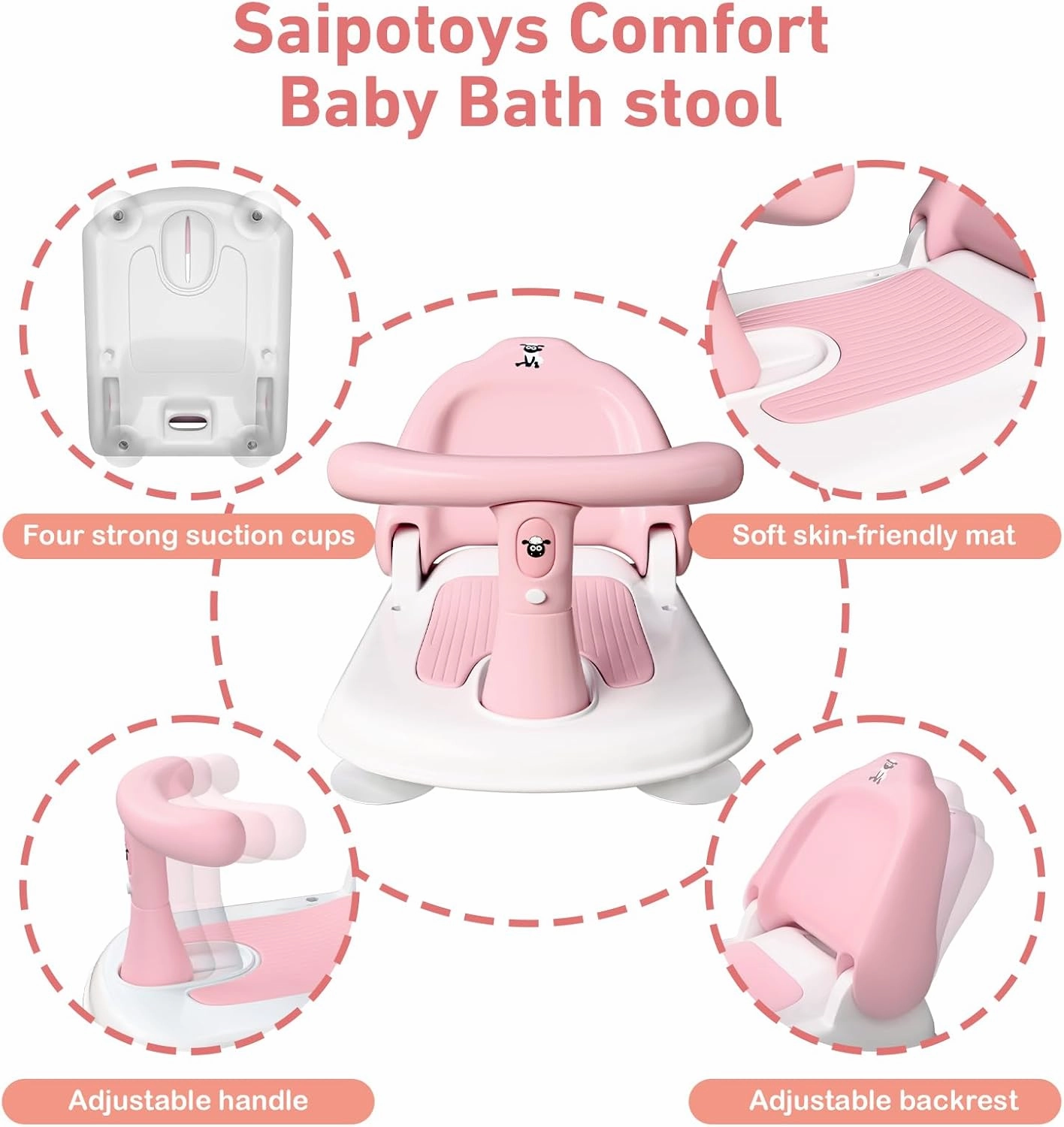 Baby Bath Seat for Babies 6 Months & up, Non-Slip Toddler Bath Seat for Baby & Newborn, Infant Kids Boy Girls Bathroom Bathtub Shower Toy Gifts