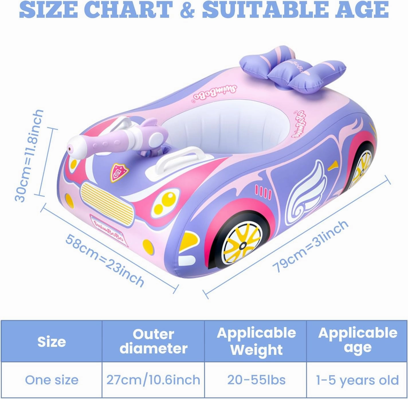 Baby Pool Float 3D Car Baby Floaties for Toddlers 12-48 Months Heavy Duty Infant Swim Float Toddlers Pool Floats Kids Swim Floaties Swimming Pool Floats for 1-4 Years Toddler Floaties for Boys & Girls