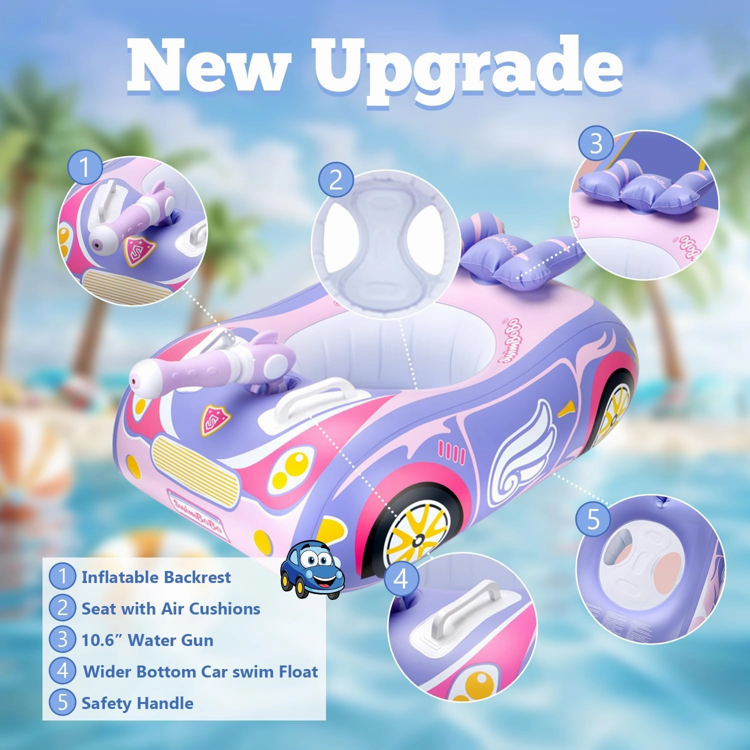 Baby Pool Float 3D Car Baby Floaties for Toddlers 12-48 Months Heavy Duty Infant Swim Float Toddlers Pool Floats Kids Swim Floaties Swimming Pool Floats for 1-4 Years Toddler Floaties for Boys & Girls