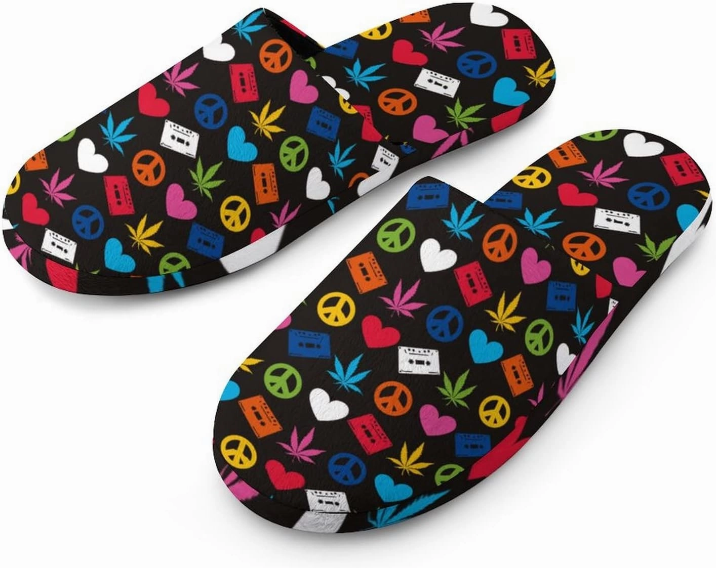 BAIKUTOUAN Color Hippie with Weed Leaves Men's House Slippers Closed Toe Cotton Shoes For Spa Home Hotel 41-42_（7.5-8.5）