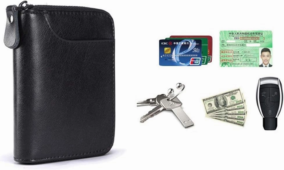 BAKUN Large Zipper Leather Car Key Case, Key Holder Key Organizer Wallet, With 16 Hooks(Black)