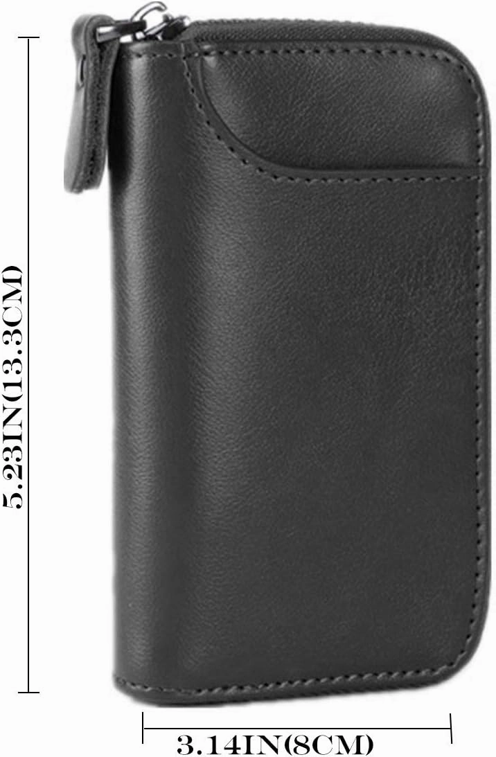 BAKUN Large Zipper Leather Car Key Case, Key Holder Key Organizer Wallet, With 16 Hooks(Black)