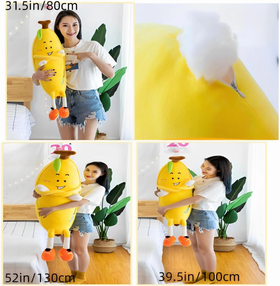 Banana Plush Body Pillow， 39.5 inches Banana Long Body Plush Pillow， Cute Fruit Plushie Hugging Pillow，for Kids Adult, Ideal Chrismas Birthday Gift (Yellow)