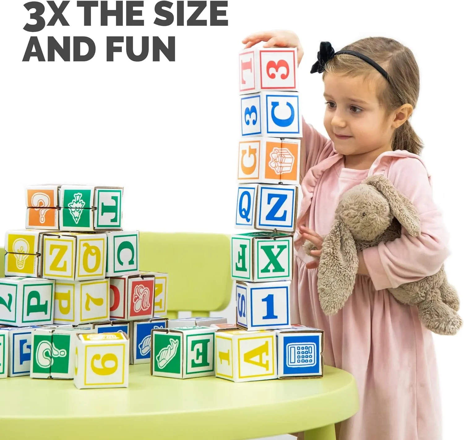 Bankers Box at Play Cardboard ABC/123 Building Learning Blocks, 50 Pack, Larger 3"x 3" Montessori Toy Blocks for Kids and Families
