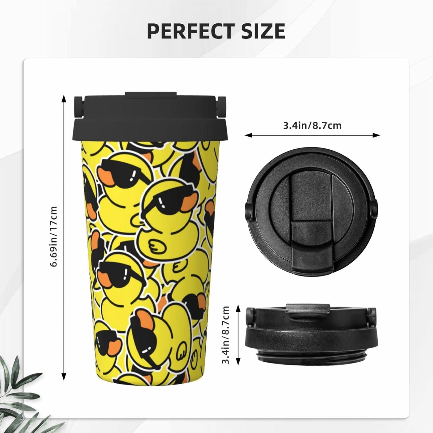bassyil Cute Duck 17oz Insulated Coffee Mug with Flip Lid Handle Yellow Duck Stainless Steel Insulated Travel Tumbler Spill Proof Kawaii Duck Things Stuff Decor