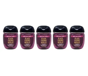 Bath and Body Work Black Cherry Merlot Set of 5 Mini Hand Gels - 1 fl oz / 29 mL each, Purple