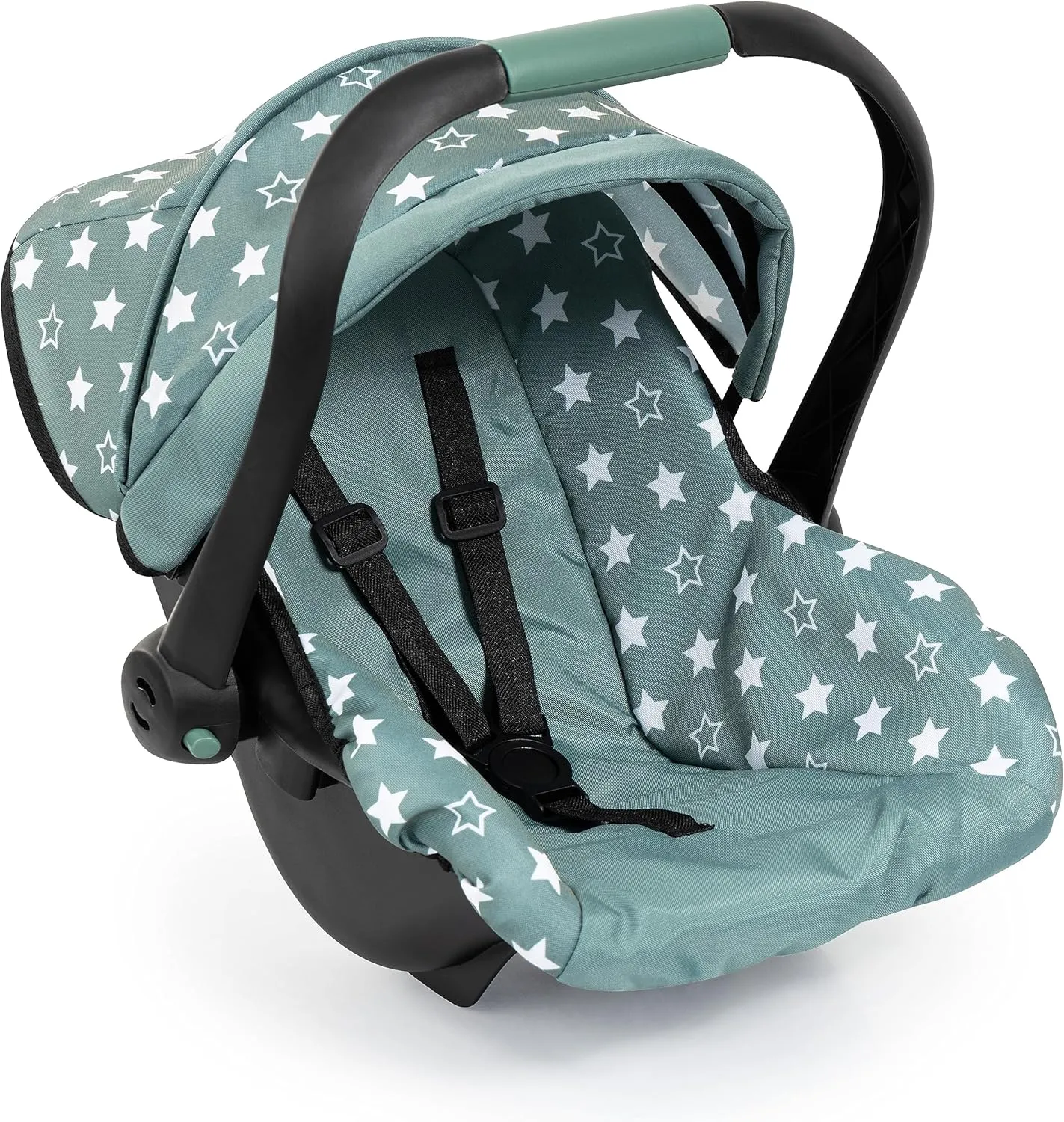 Bayer Design - Doll Deluxe Car Seat with Shade Sun Grey Green - Toy for Babies up to 18" - Seat Belt - Star - Age 3  - 67958AA