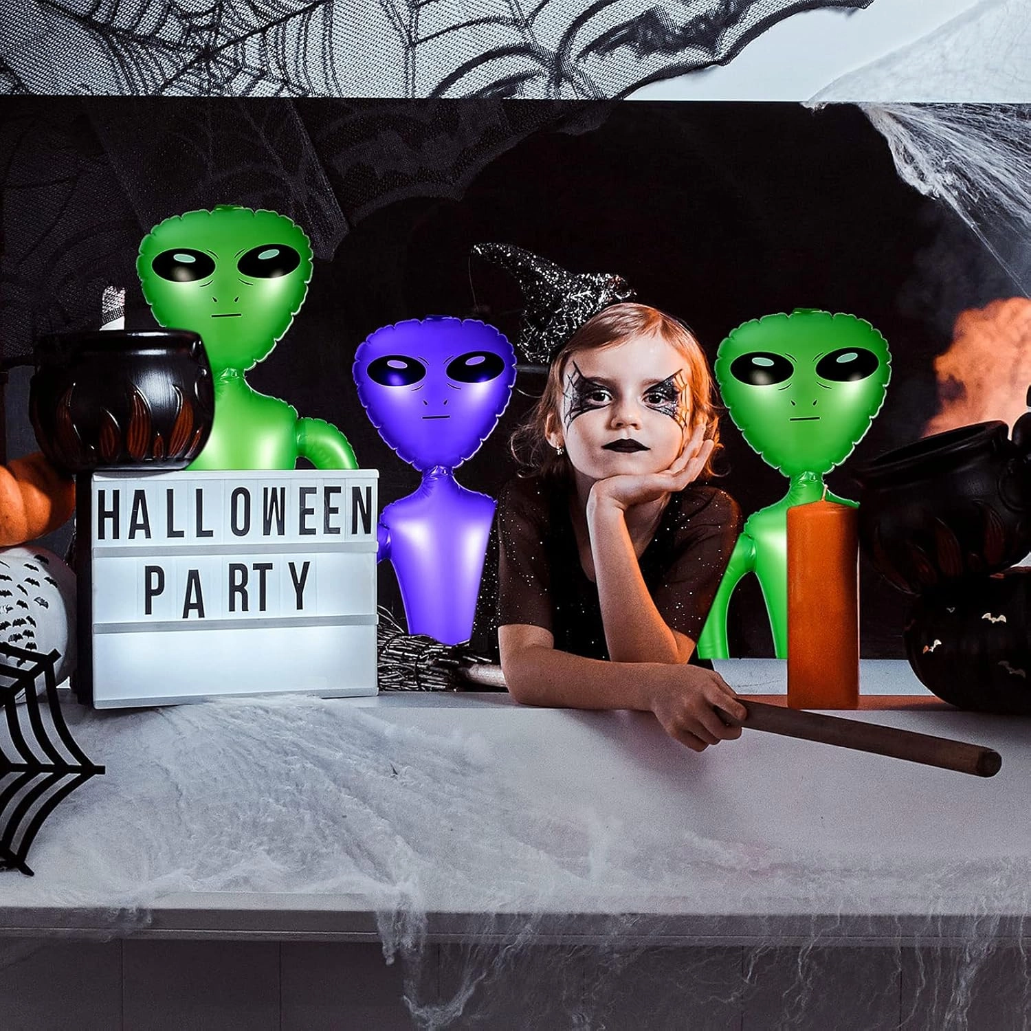 BBTO 3 Pcs Alien Inflates Inflatable Jumbo Alien Blow up Toy for Party Decorations, Halloween, Birthday, Theme Party(35 Inch,Green, Purple)