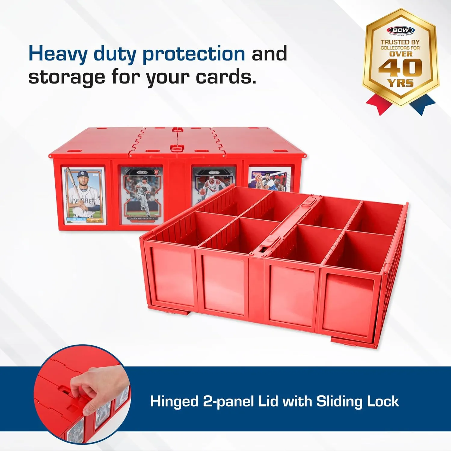 BCW Collectible Card Bin – Red | Holds 3200 Cards | Includes 4 Dividers | Storage for Pokémon, MTG & Sports Cards