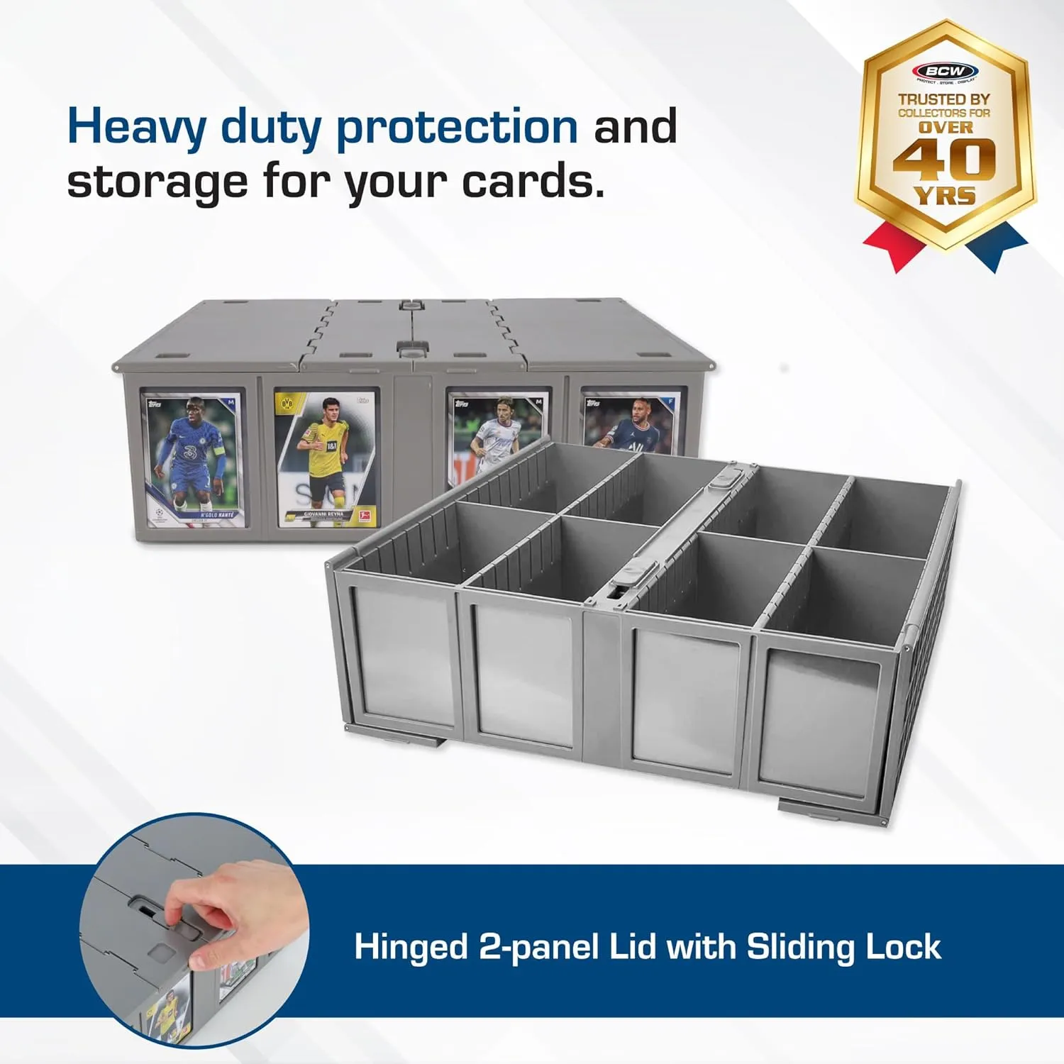BCW Collectible Card Bin - Single Gray | Storage Box for Trading Cards | Holds 3200 Cards | Includes 4 Card Storage Partitions | Loose Trading Card Storage for Pokemon, MTG, and Sports Cards