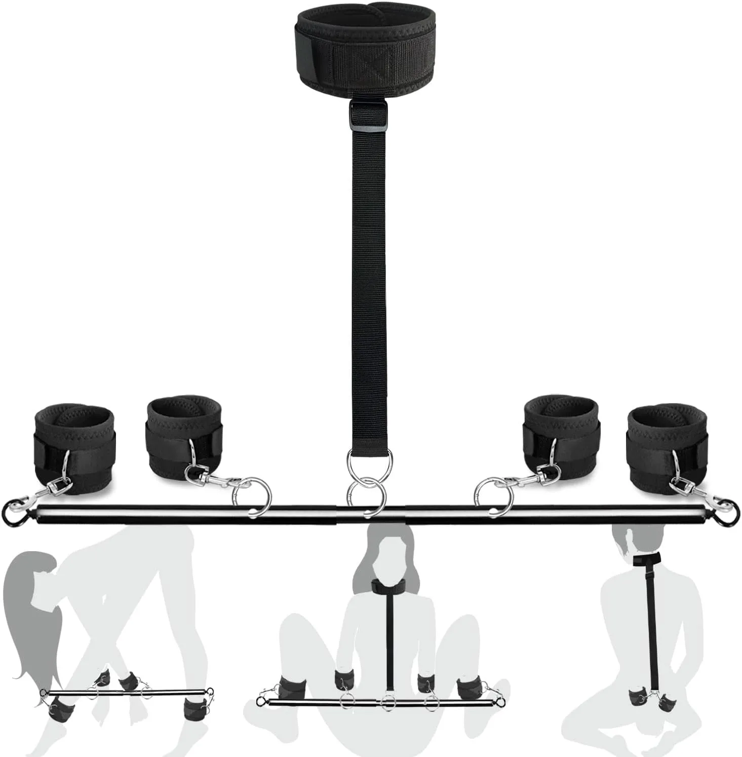 BDSM Toys Sex Restraints - Versatile Neck to Wrist BDSM Kit with Spreader Bar Couples Sex Toys, Adjustable Handcuffs Ankle Cuffs Neck Collar for Couples Kinky