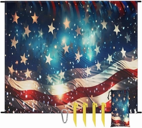 Beach Blanket, American Flag Sandproof Beach Mat, Waterproof Quick Drying Sand Free Mat with 4 x Ground Spikes for Outdoor Travel Camping Hiking, Memorial Day 68 x 59 in